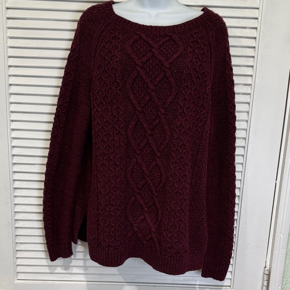 Lands' End Rich Burgundy Cable Knit Sweater